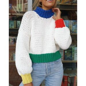 YLLW Yellow the Label Zora Chunky Sweater Primary Colors Size Large